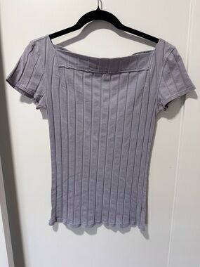 We The Free Lavender Ribbed Square Neck Short Sleeve Top